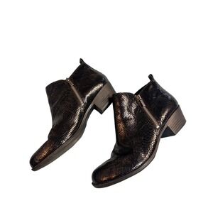 Lucky Brand Black Snake Embossed Zipper Ankle Boots Women Size 8.5